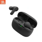 JBL Wave Beam TWS earbuds in charging case with earbuds out