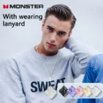 Charging case for Monster XKT12 Bluetooth gaming earphones open with earbuds inside