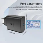 White Samsung 45W USB-C charger with EU plug