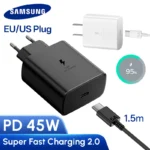 Original Samsung 45W Super Fast USB-C Charger with EU US Adapter for Galaxy S25 S24 S23
