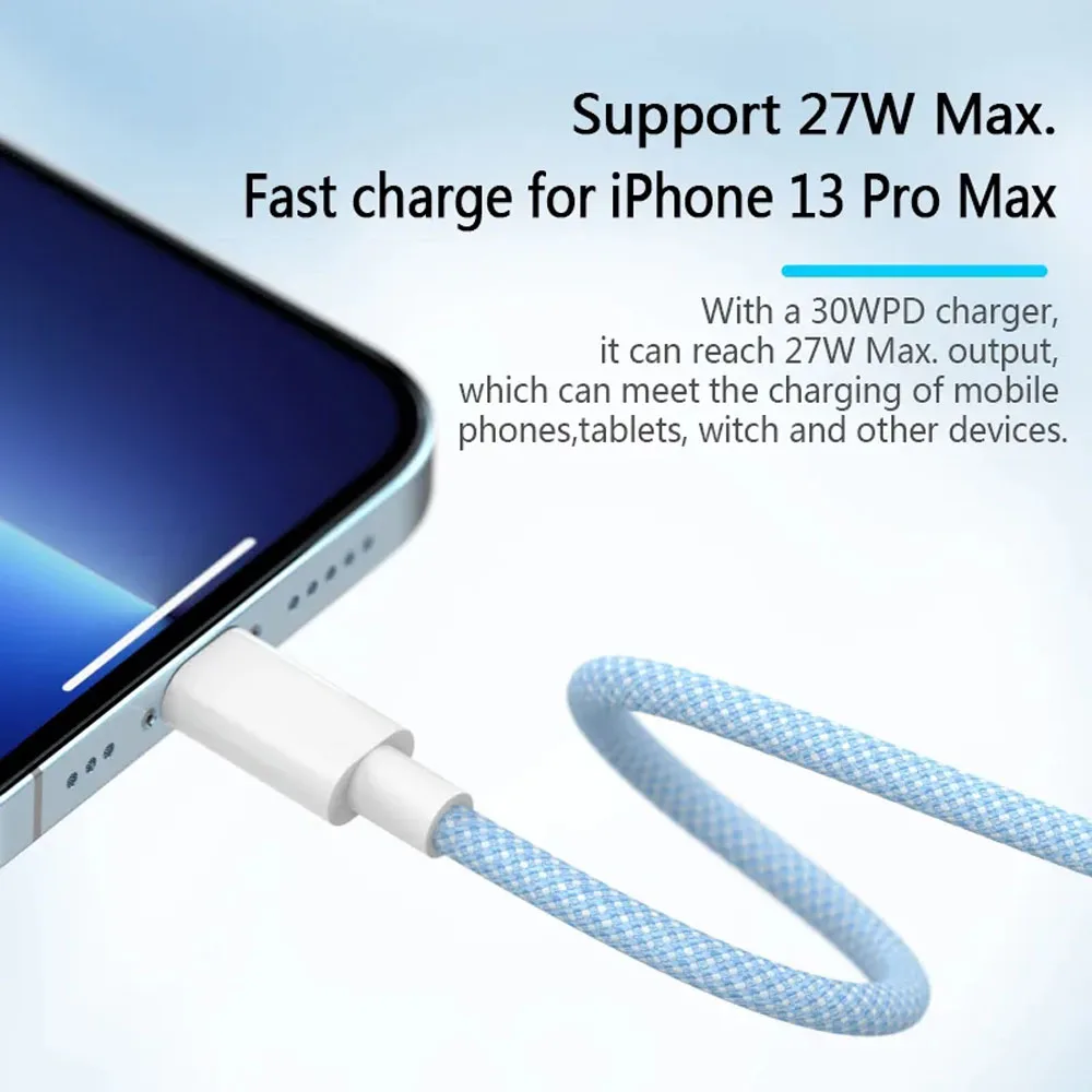 Nylon braided USB C charging cable for iPhone 14 and earlier models