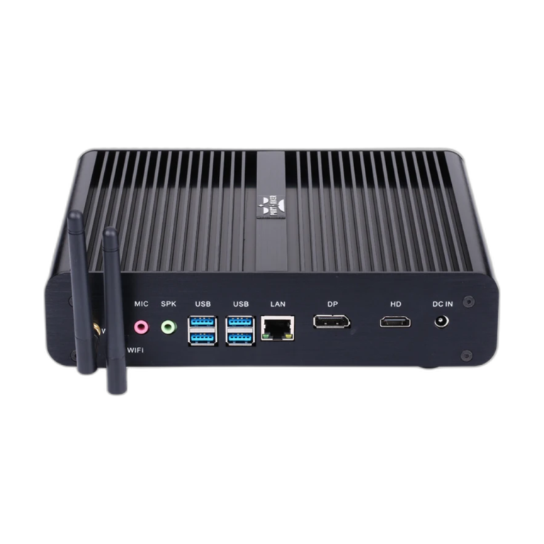 Partaker Fanless Mini PC front view with ports and power button