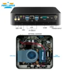 Partaker Mini PC with power adapter and cables in package