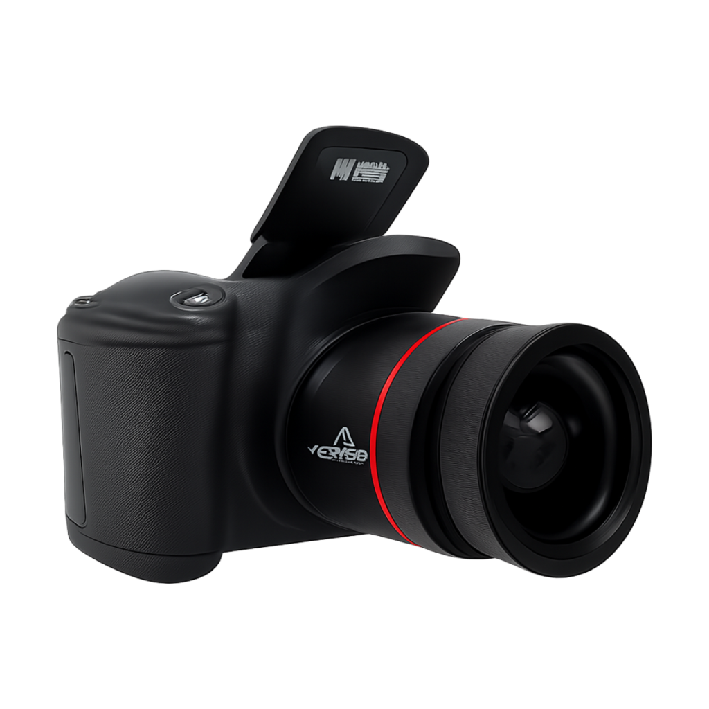 Erilles portable DSLR camera front view with wide-angle lens