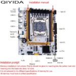 Detailed view of QIYIDA X99 motherboard memory slots and power connectors