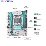 Top view of QIYIDA X99 motherboard highlighting PCIe and SATA ports
