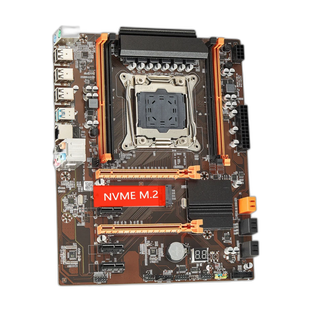 QIYIDA X99 motherboard LGA2011-3 with M.2 NVME slot DDR4 USB3.0 SATA3.0-bg-clean QIYIDA X99 motherboard LGA2011-3 top view showing ports and slots