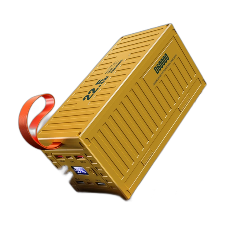 QOOVI 60000mAh power bank with 22.5W PD and QC 3.0 fast charging in metal yellow