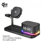 Side view of Qi2.2 25W wireless charging stand for iPhone and Apple Watch