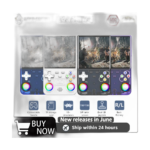 R36 Ultra 2025 handheld gaming console with 4 inch IPS screen and colorful ambient lighting