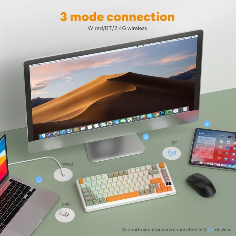 RK Royal Kludge M75 keyboard with RGB backlighting illuminated