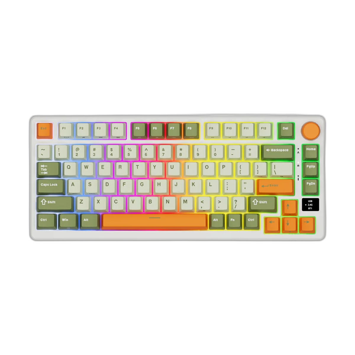 RK ROYAL KLUDGE M75 Gasket Mechanical Keyboard 2.4G Wireless/Bluetooth/USB 75% RGB Hot-Swappable Gaming Keyboard with Display-bg-clean RK Royal Kludge M75 wireless mechanical keyboard front view