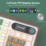 Close-up of RK S98 keyboard keycaps and crown metal knob