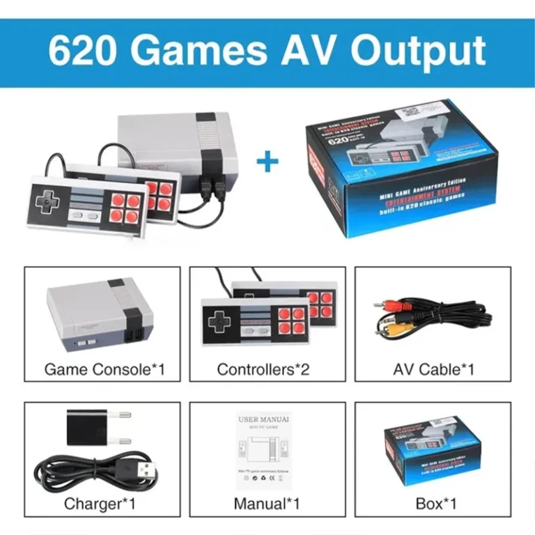 Retro gaming console showing built-in 620 classic FC games
