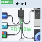 Side angle of Rocoren 100W multi-port desktop charger