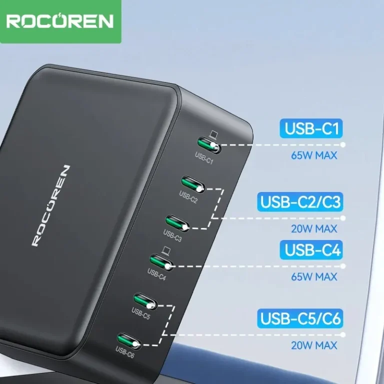 Rocoren 150W USB-C charger showing multiple charging ports
