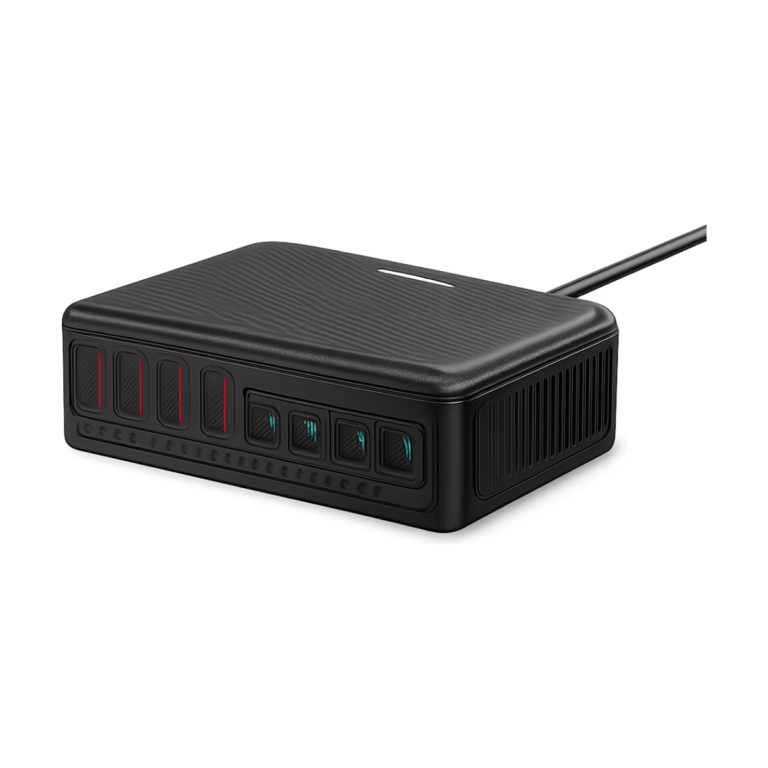 Rocoren 65W GaN 8-port fast desktop charger angled view