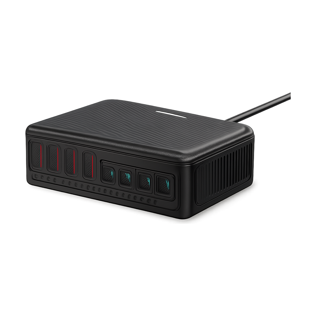 Rocoren 65W GaN 8-port fast desktop charger angled view