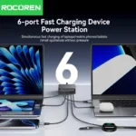 Top view of Rocoren 200W GaN charger with USB-C and USB-A ports