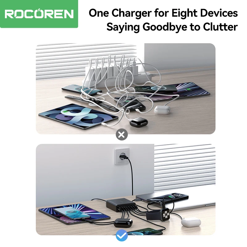 Rocoren 200W USB-C PD charger with detachable power cord