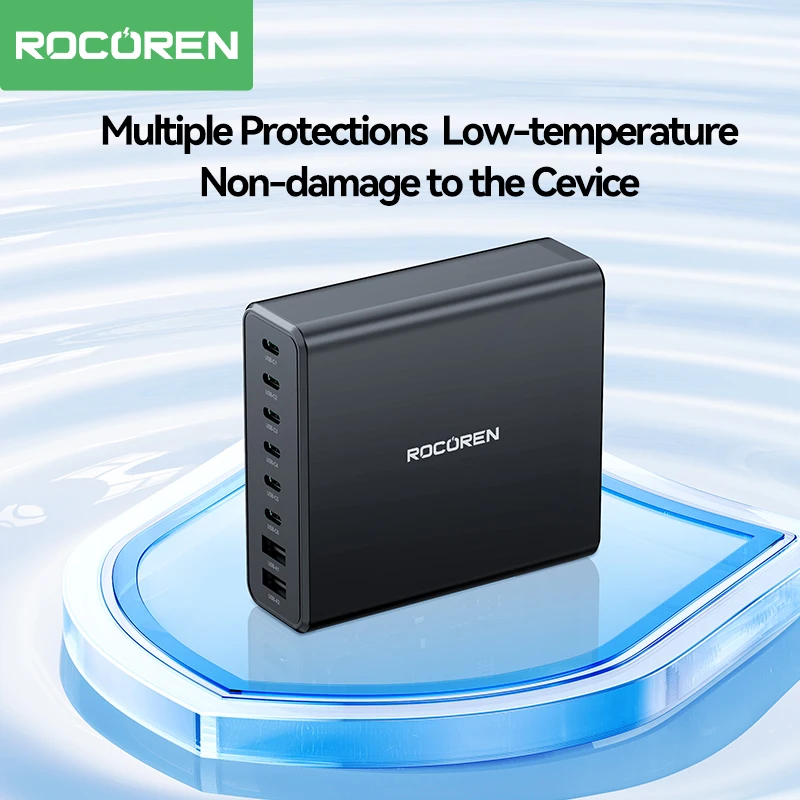 Rocoren 200W multiport charger powering multiple devices simultaneously