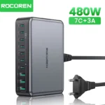 Front view of Rocoren 10-port USB C fast charger station