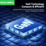 Side angle of Rocoren Gan charger for MacBook and iPhone