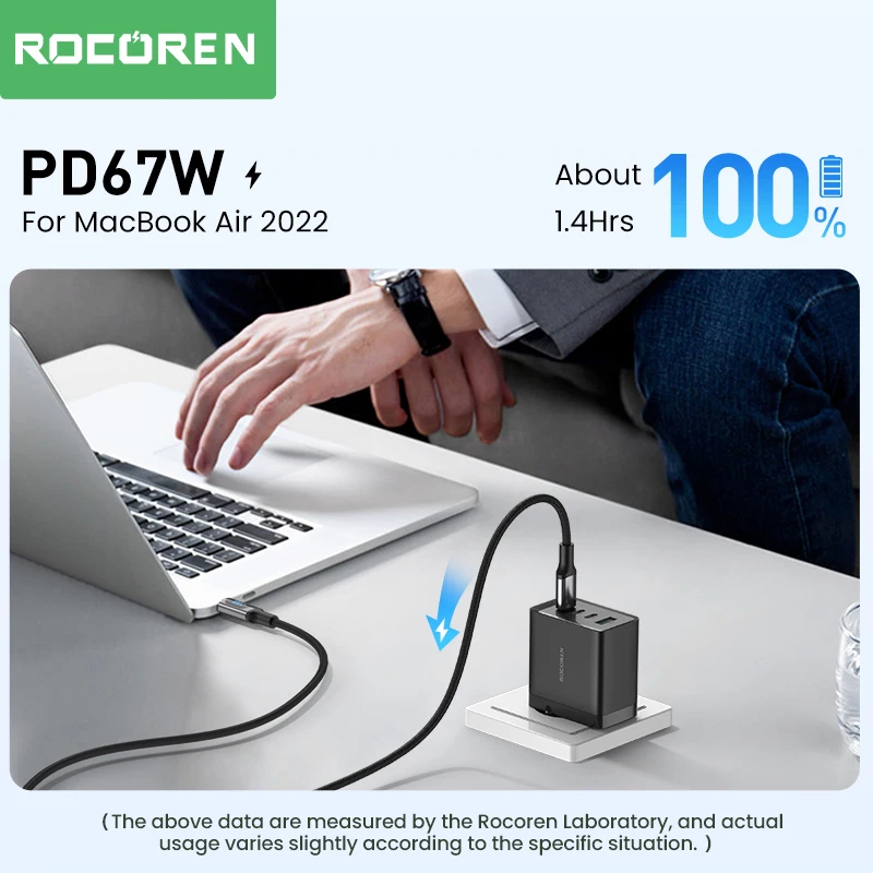 Rocoren 67W GaN charger with USB-C and USB-A ports