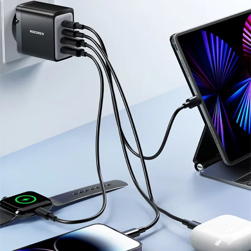 Rocoren GaN charger charging multiple devices simultaneously