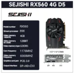 Side view of SEJISHI RX 560 4GB GDDR5 gaming GPU with dual fans