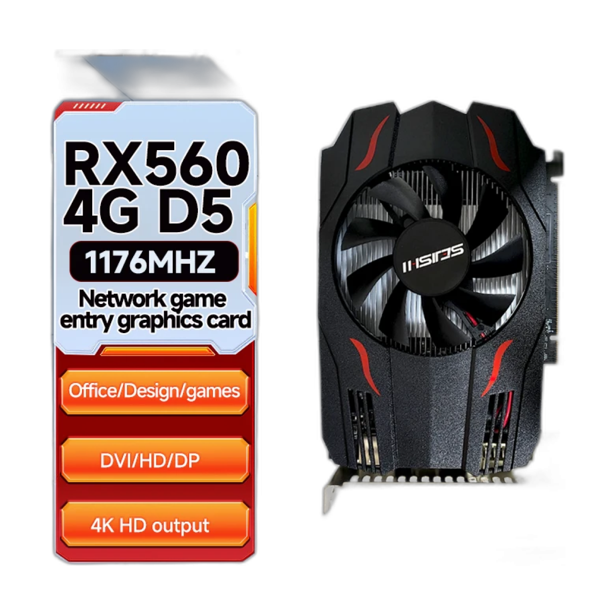 SEJISHI RX 560 4GB Graphics Card AMD Radeon RX560 4GB GDDR5 128Bit 1176MHz Gaming GPU Video Cards For PC Desktop-bg-clean SEJISHI RX 560 4GB AMD Radeon RX560 graphics card front view