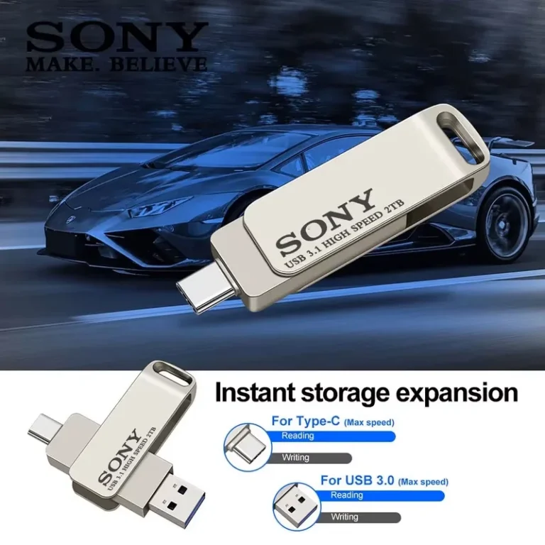 Sony high-speed USB flash drive metal casing angled view