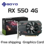 Side view of SOYO AMD Radeon RX550 4GB GPU with single fan cooler