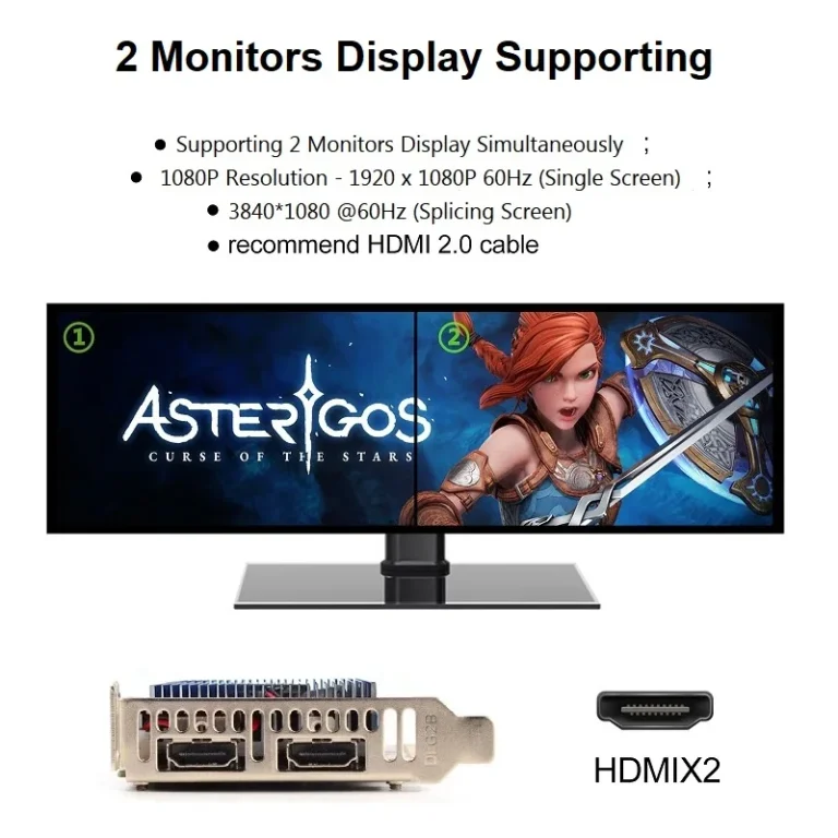 SRhonyra GT730 4GB graphics card side profile showing HDMI ports