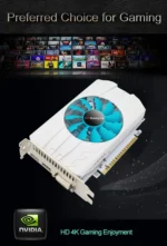 Close-up of SRhonyra GTX 1050 graphics card cooling fan and heatsink