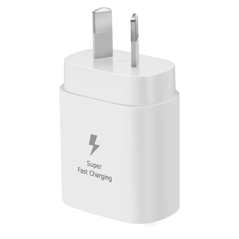 Samsung 25W fast charger front view with USB-C cable