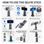 Selfieshow P02 smartphone gimbal with Bluetooth 5.2 remote control