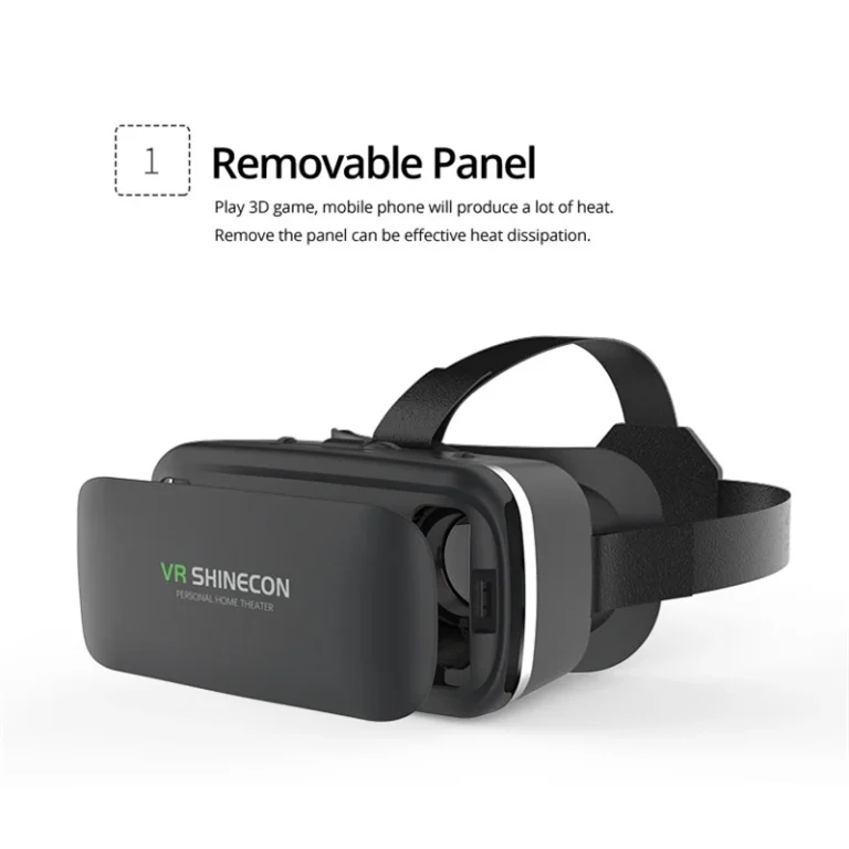 Side view of Shinecon 6.0 VR glasses showing adjustable straps and phone holder