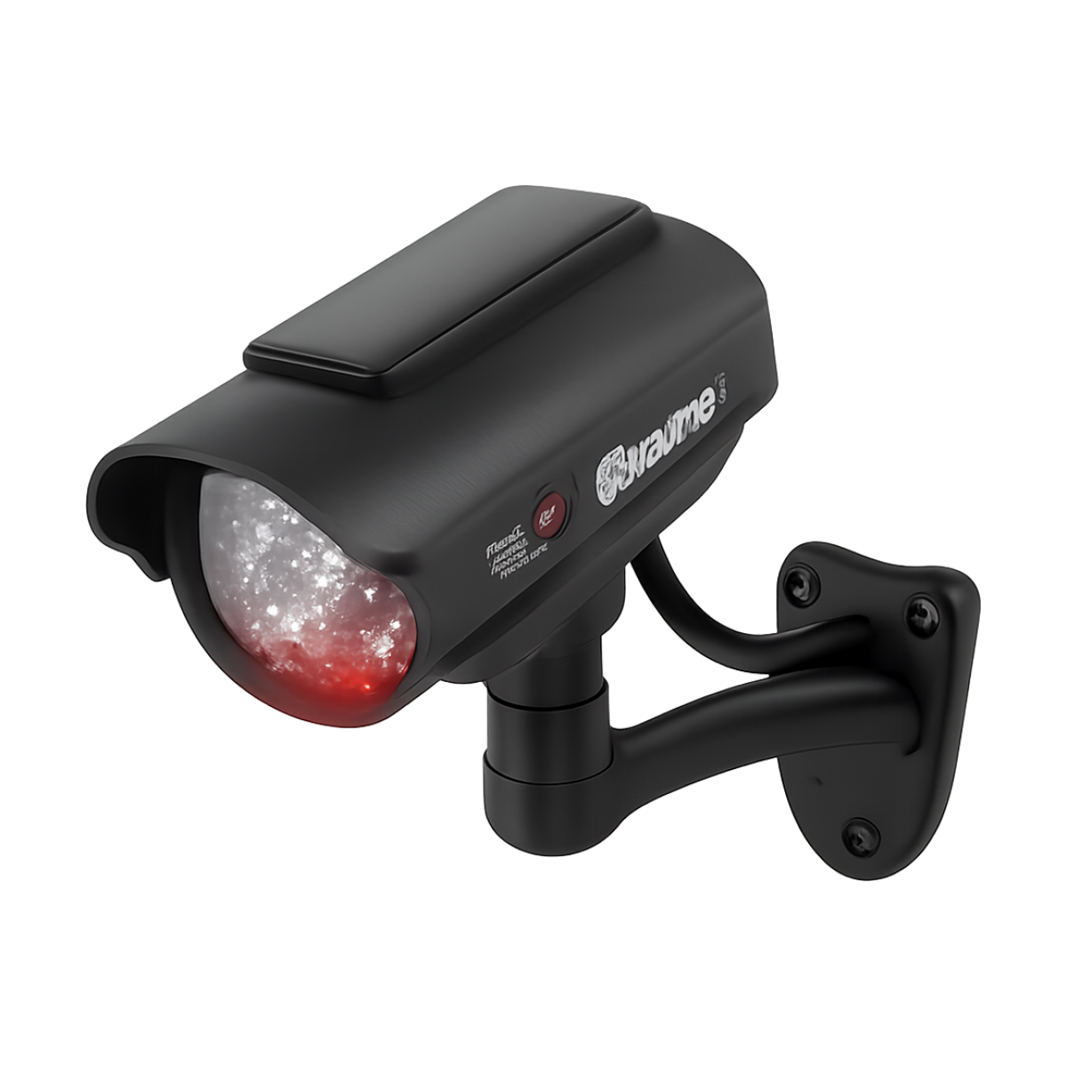 Solar Powered Fake Security Camera Outdoor, Realistic Dummy CCTV Surveillance with Flashing Red LED, Adjustable Mount & Warning-bg-clean Solar powered fake security camera with flashing red LED and adjustable mount by Aumengear