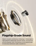 Close-up of SoundPEATS H3 earbuds showing triple-driver design