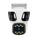 Triple lens PTZ WiFi outdoor security camera with auto tracking and three-screen display