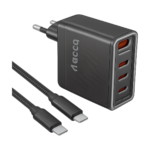 Toocki 140W GaN fast charger angled front view with USB-C and USB-A ports