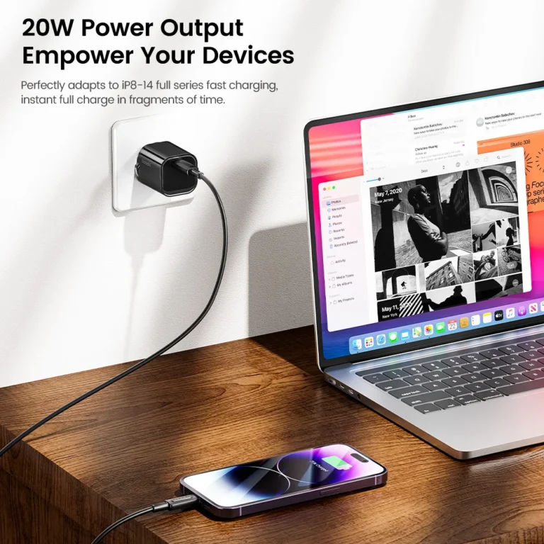 Side angle of Toocki 20W GaN USB C charger in white