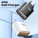 Toocki 40W GaN dual Type C fast charger angled side view
