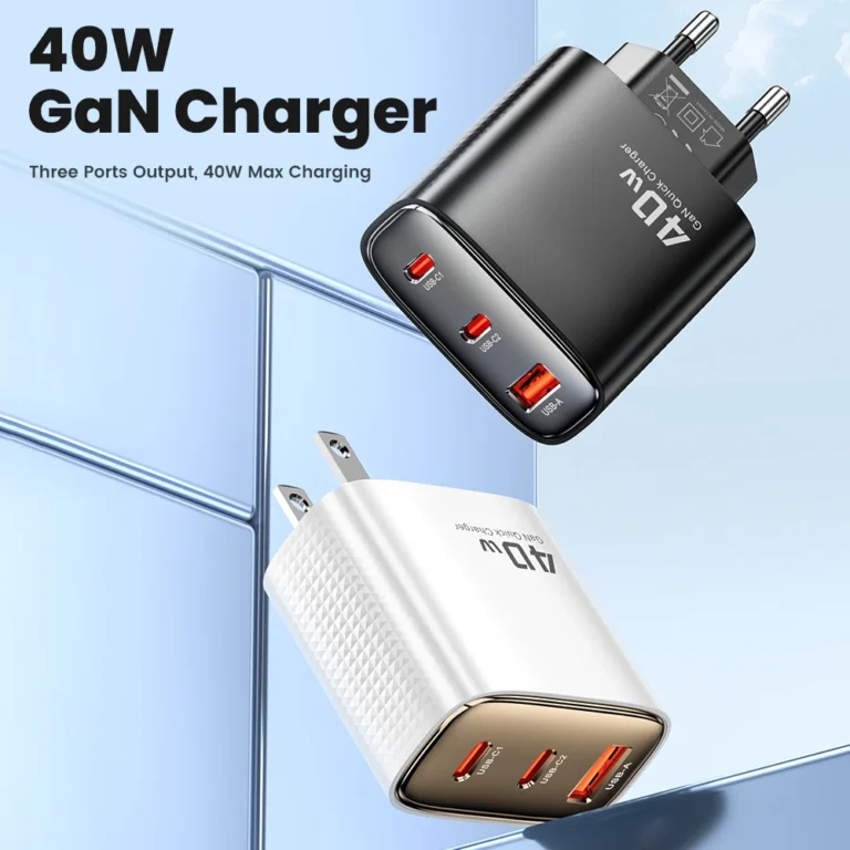 Toocki 40W GaN dual Type C fast charger angled side view