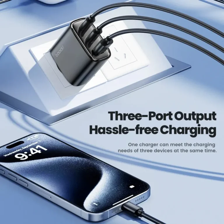 Side view of Toocki 40W GaN USB fast charger showing ports