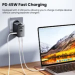 Side view of Toocki 45W travel adapter showing USB and AC outlets