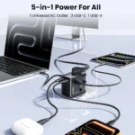 Toocki universal travel charger illustrating multiple port outputs