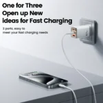 Side angle of Toocki 67W GaN USB-C charger showing USB-A and USB-C ports