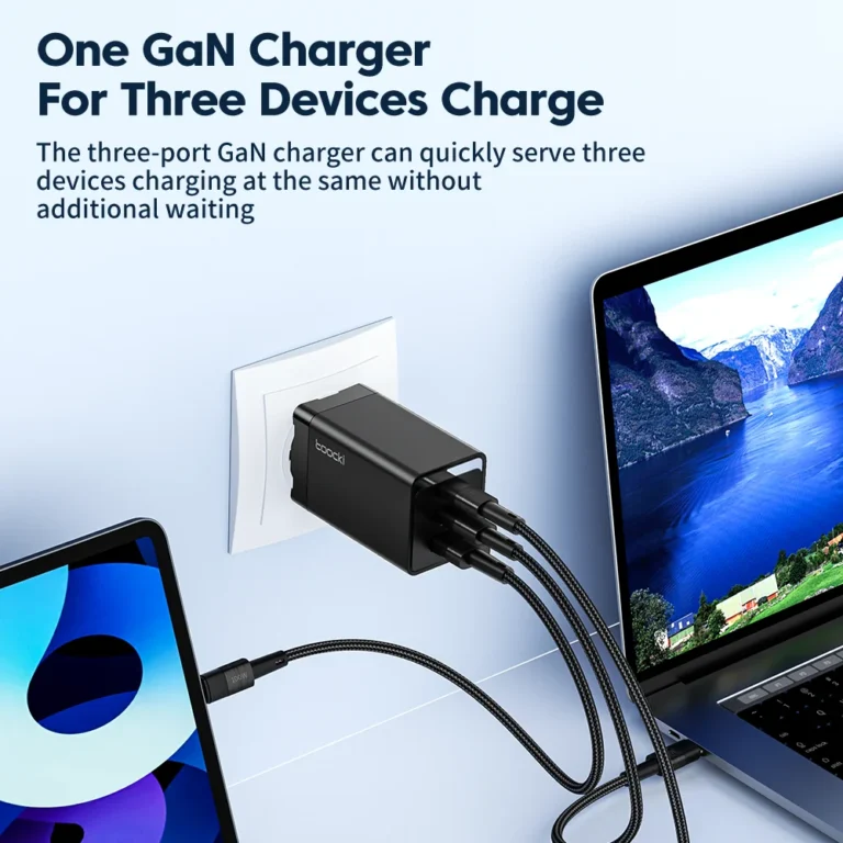 Side angle of Toocki 67W GaN USB C fast charger